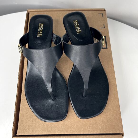 Michael Kors | Women's | 7 | Lucinda Kitten Slide | Black | Leather | Sandal - Picture 2 of 7